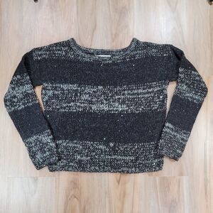 💜Loft Black & Gray Sparkly Colorblock Alpaca & Wool Cropped Sweater Medium